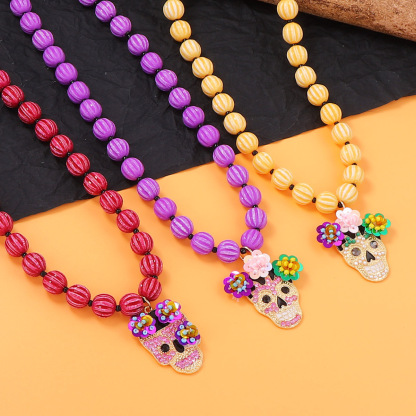 Halloween Beaded Skull Necklace