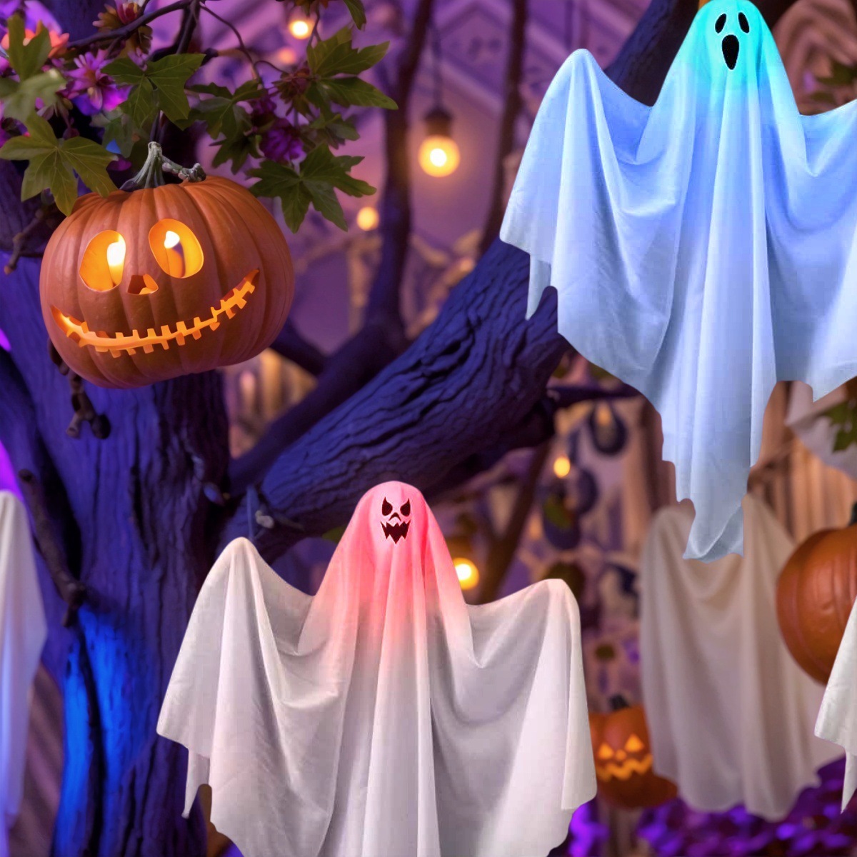 Glowing cute white hanging ghost decoration