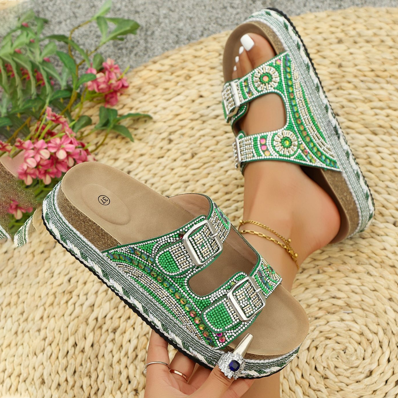 Boho Sparkle Platform Slides