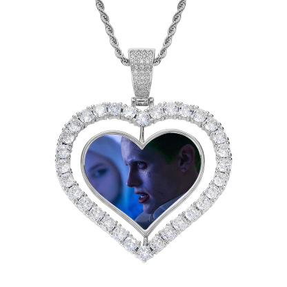 Heart Rotatable Double-Sided Photo Pendant Hip-Hop Necklace