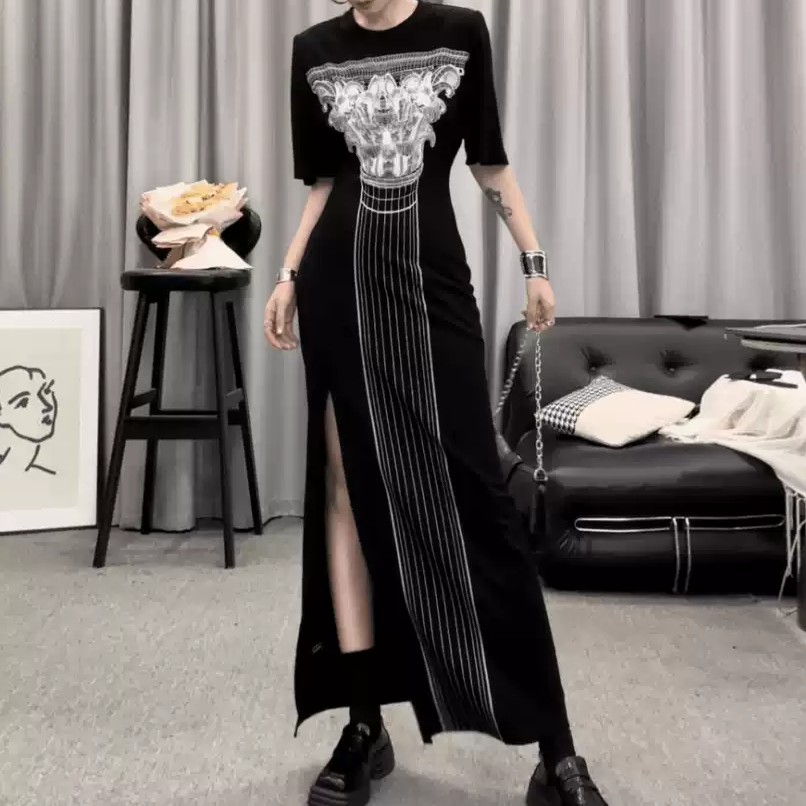 Slim Fit Printed High Slit Maxi Dress