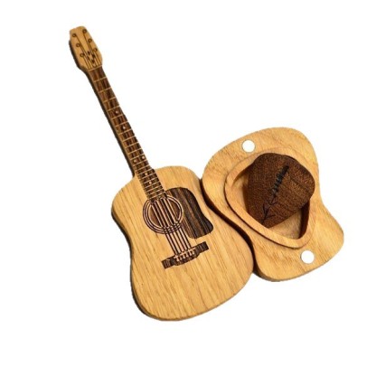 Wooden guitar shaped pick with stand
