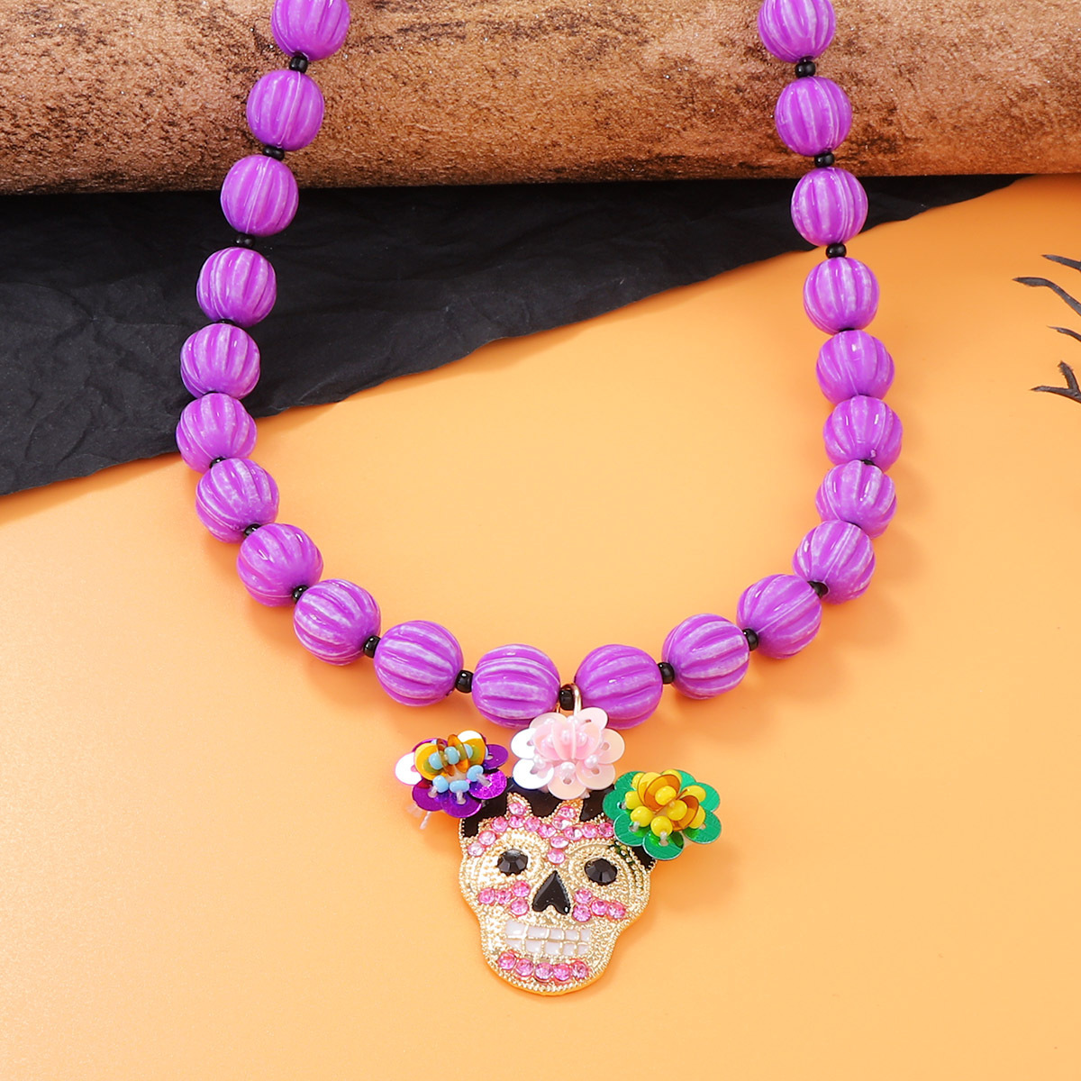 Halloween Beaded Skull Necklace