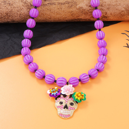 Halloween Beaded Skull Necklace