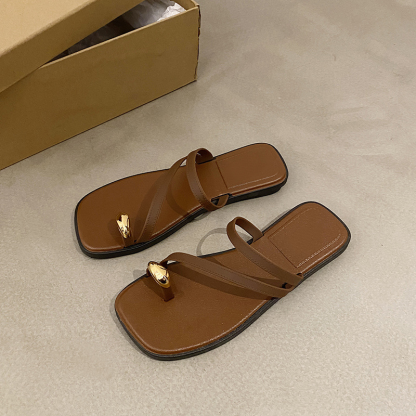 Square Toe Strappy Slide Sandals