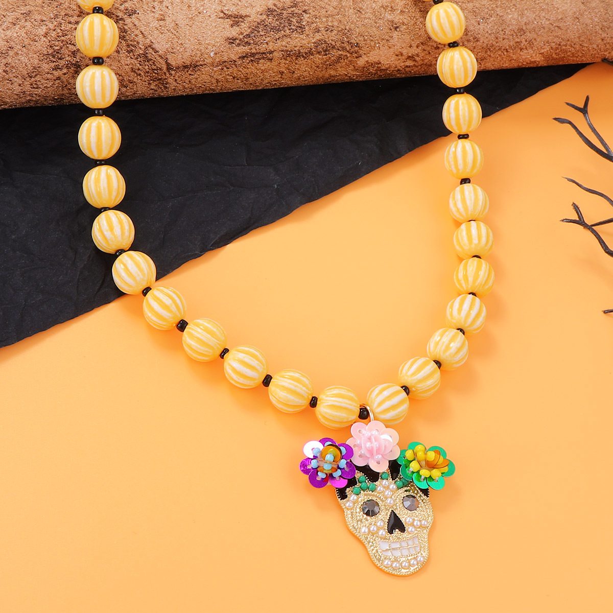 Halloween Beaded Skull Necklace