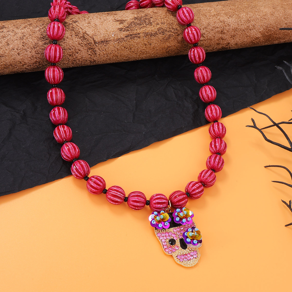 Halloween Beaded Skull Necklace