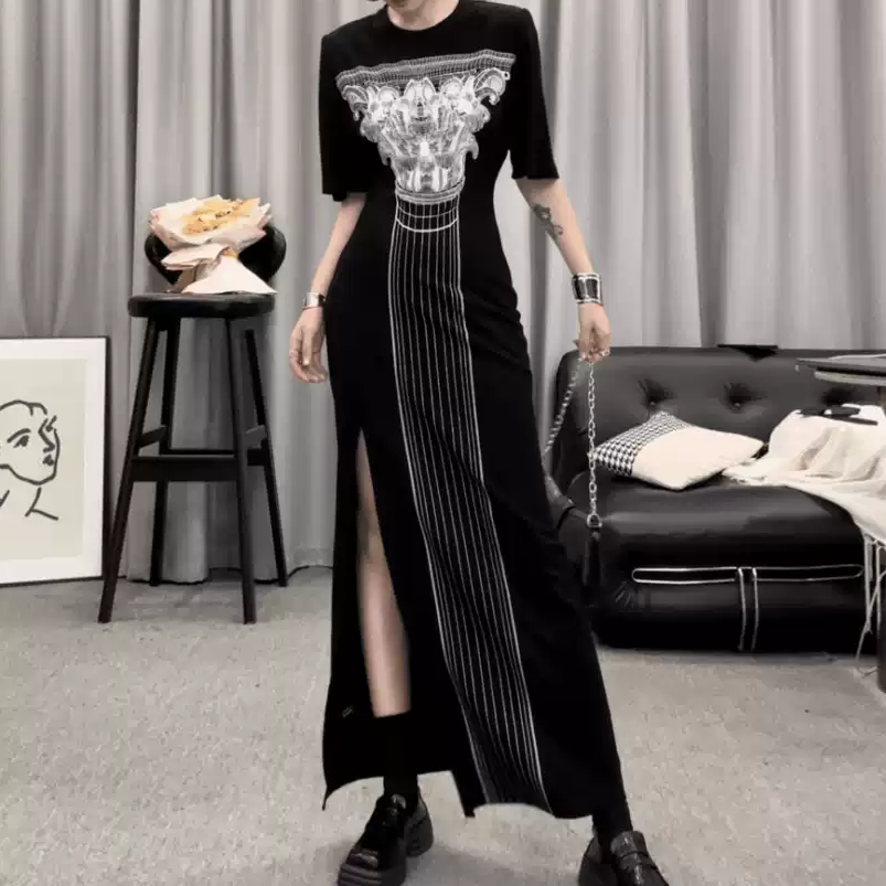 Slim Fit Printed High Slit Maxi Dress