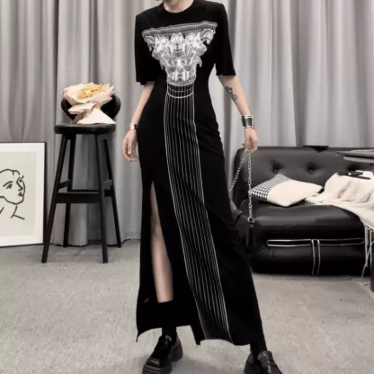 Slim Fit Printed High Slit Maxi Dress
