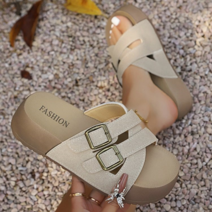 Casual Open-Toe Buckle Slide Sandals