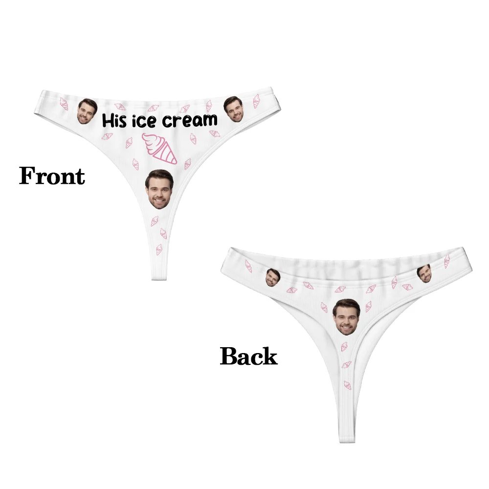 Personalized Ice Cream Lollipop Breathable Couple Thong Brief Boxer Underwear Set with Face Photo Valentine's Day Anniversary Gift for Him Her