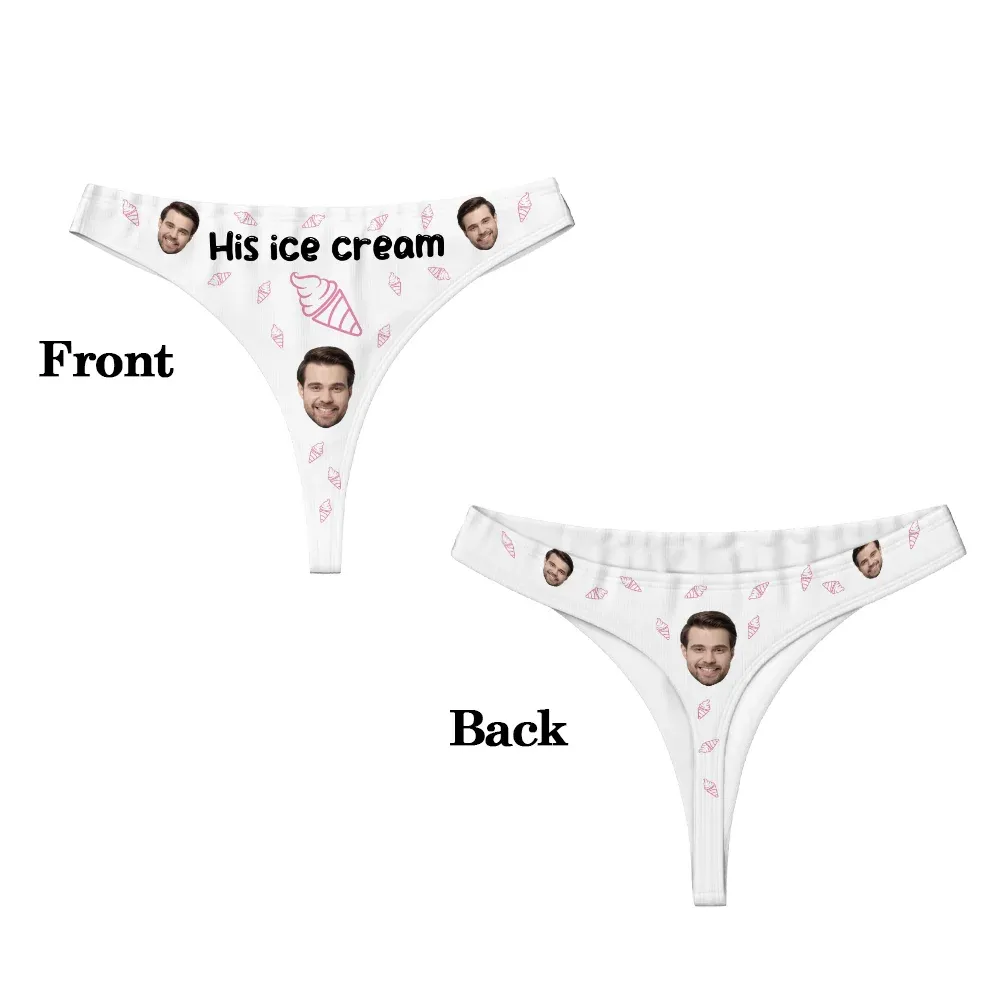 Personalized Ice Cream Lollipop Breathable Couple Thong Brief Boxer Underwear Set with Face Photo Valentine's Day Anniversary Gift for Him Her