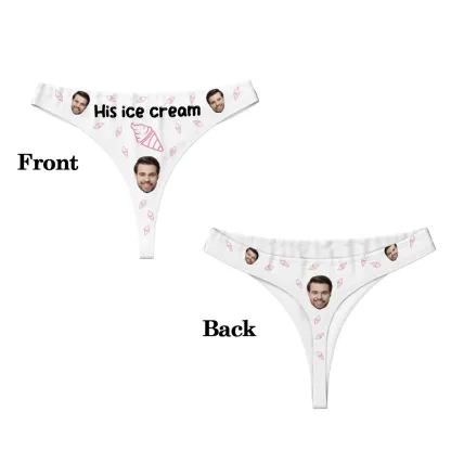 Personalized Ice Cream Lollipop Breathable Couple Thong Brief Boxer Underwear Set with Face Photo Valentine's Day Anniversary Gift for Him Her