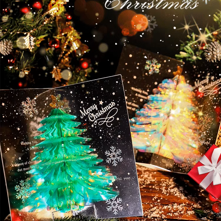 3D Holographic Christmas Tree Pop-up Greeting Card