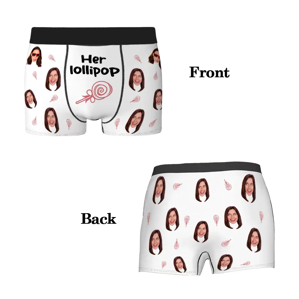 Personalized Ice Cream Lollipop Breathable Couple Thong Brief Boxer Underwear Set with Face Photo Valentine's Day Anniversary Gift for Him Her