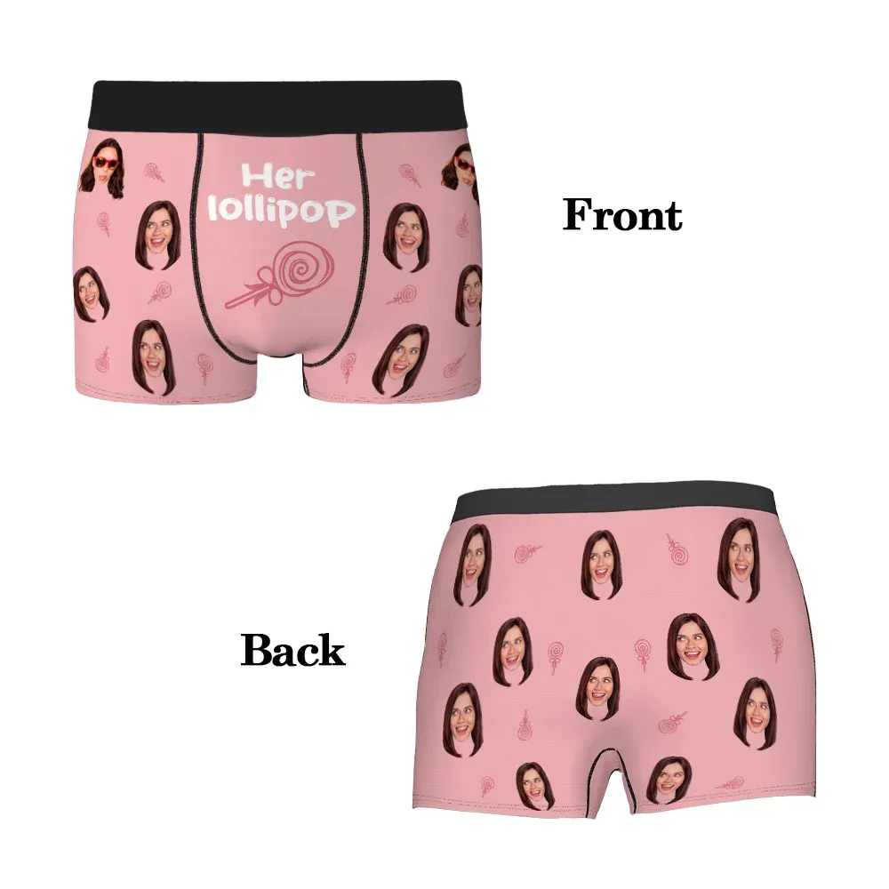 Personalized Ice Cream Lollipop Breathable Couple Thong Brief Boxer Underwear Set with Face Photo Valentine's Day Anniversary Gift for Him Her