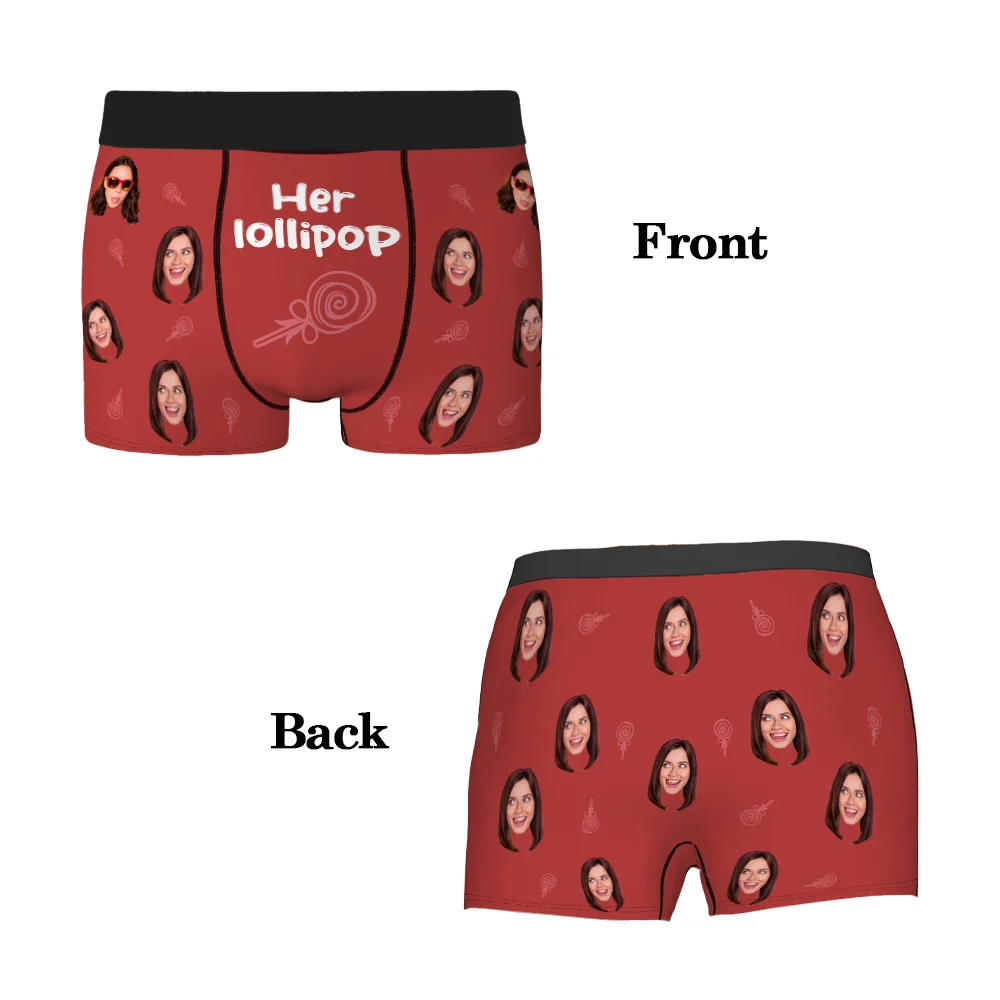 Personalized Ice Cream Lollipop Breathable Couple Thong Brief Boxer Underwear Set with Face Photo Valentine's Day Anniversary Gift for Him Her