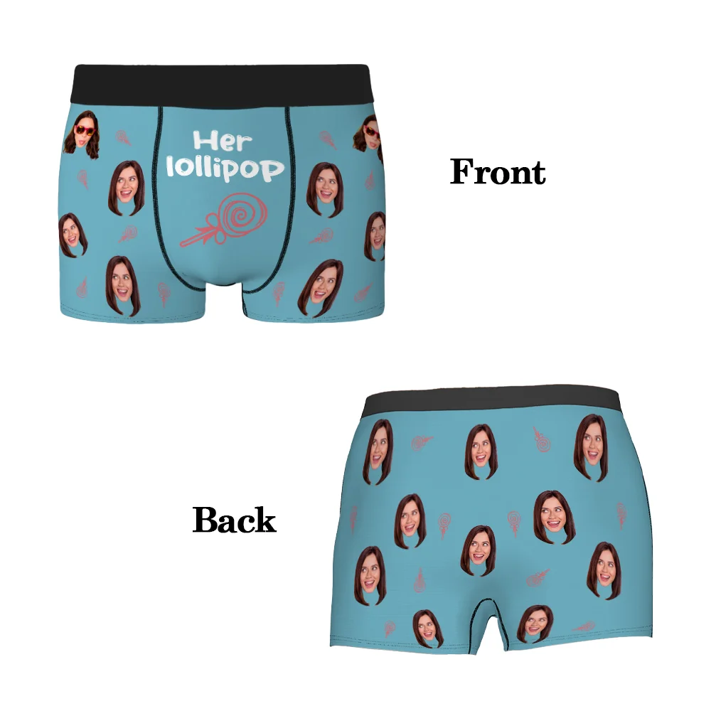 Personalized Ice Cream Lollipop Breathable Couple Thong Brief Boxer Underwear Set with Face Photo Valentine's Day Anniversary Gift for Him Her
