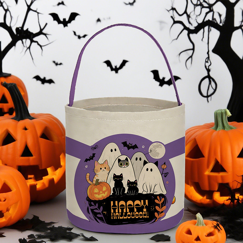 Halloween cylindrical canvas bag candy tote bag