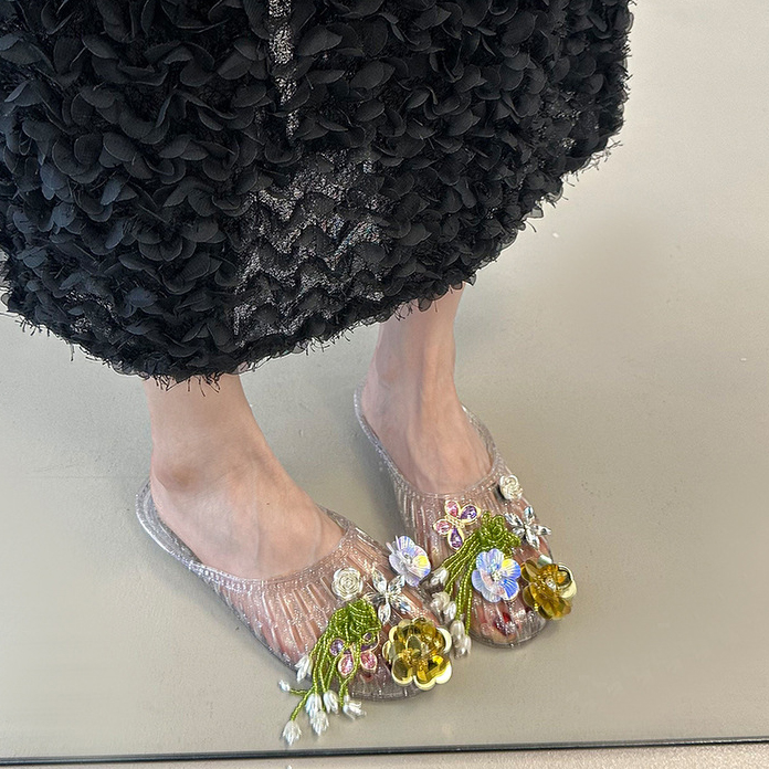 Floral Crystal Embellished Jelly Slide Sandals
