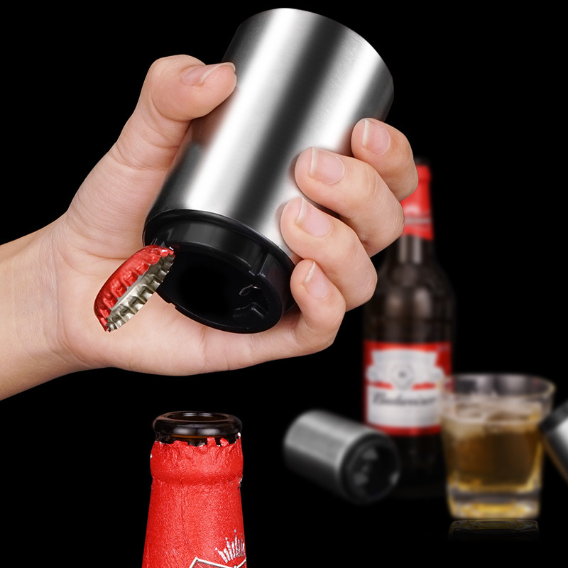 Automatic bottle opener with push button