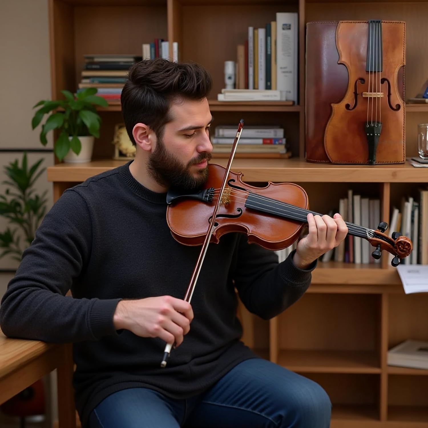 Retro violin leather notebook