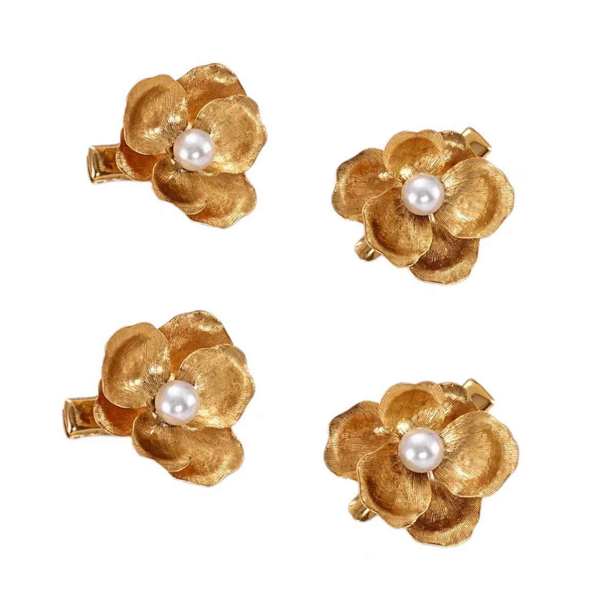 Vintage Gold Flower Pearl Hair Clip