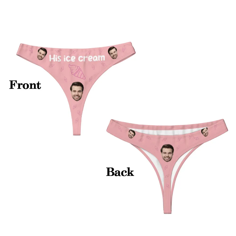 Personalized Ice Cream Lollipop Breathable Couple Thong Brief Boxer Underwear Set with Face Photo Valentine's Day Anniversary Gift for Him Her