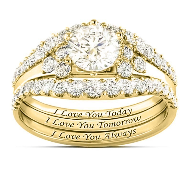 Three-piece ring set with English alphabet letters