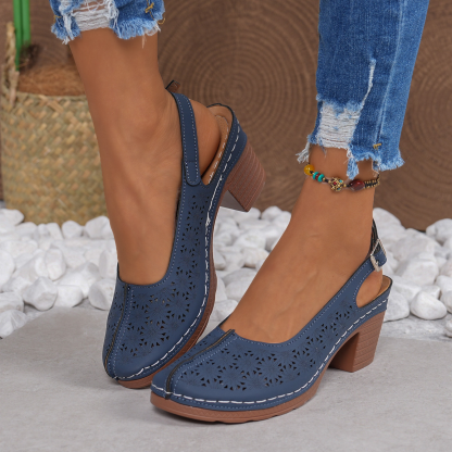 Women's Cutout Slingback Block Heel Shoes