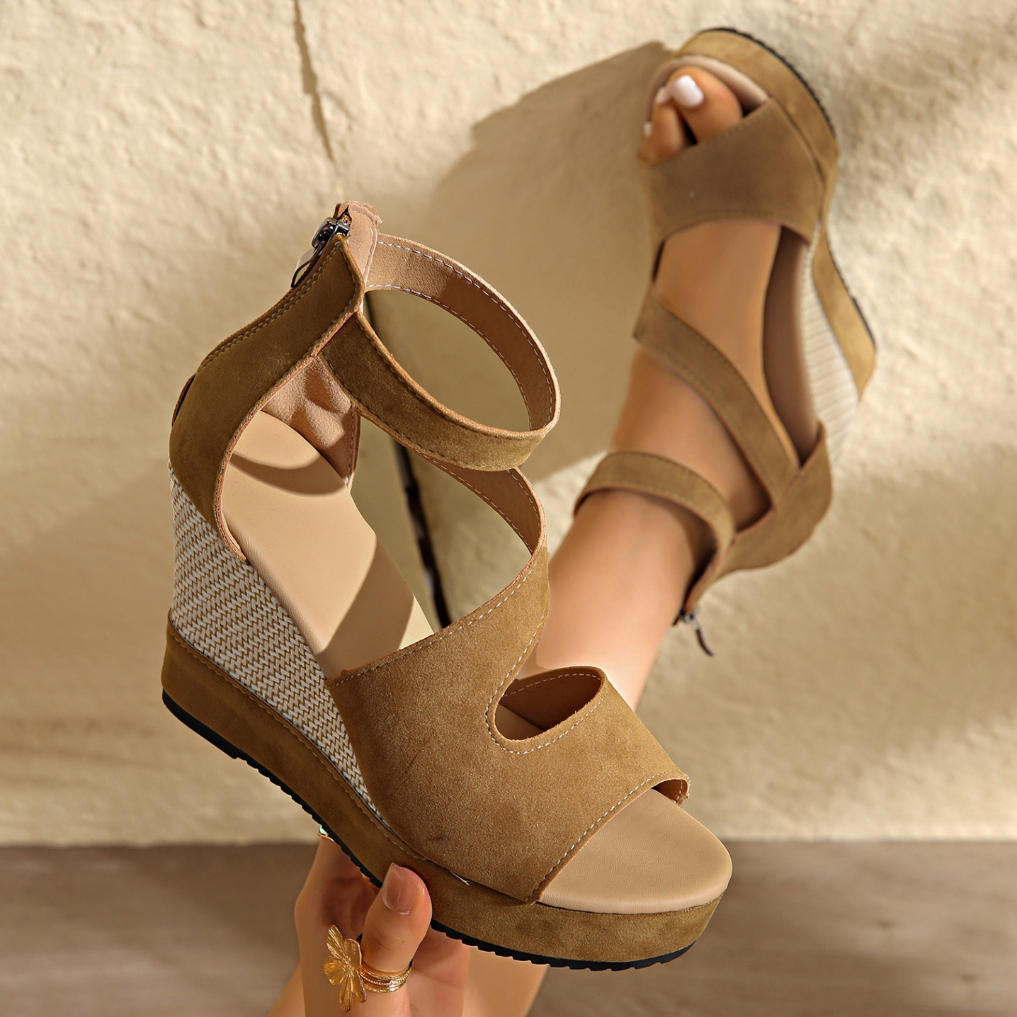 Woven Ankle Strap Wedges