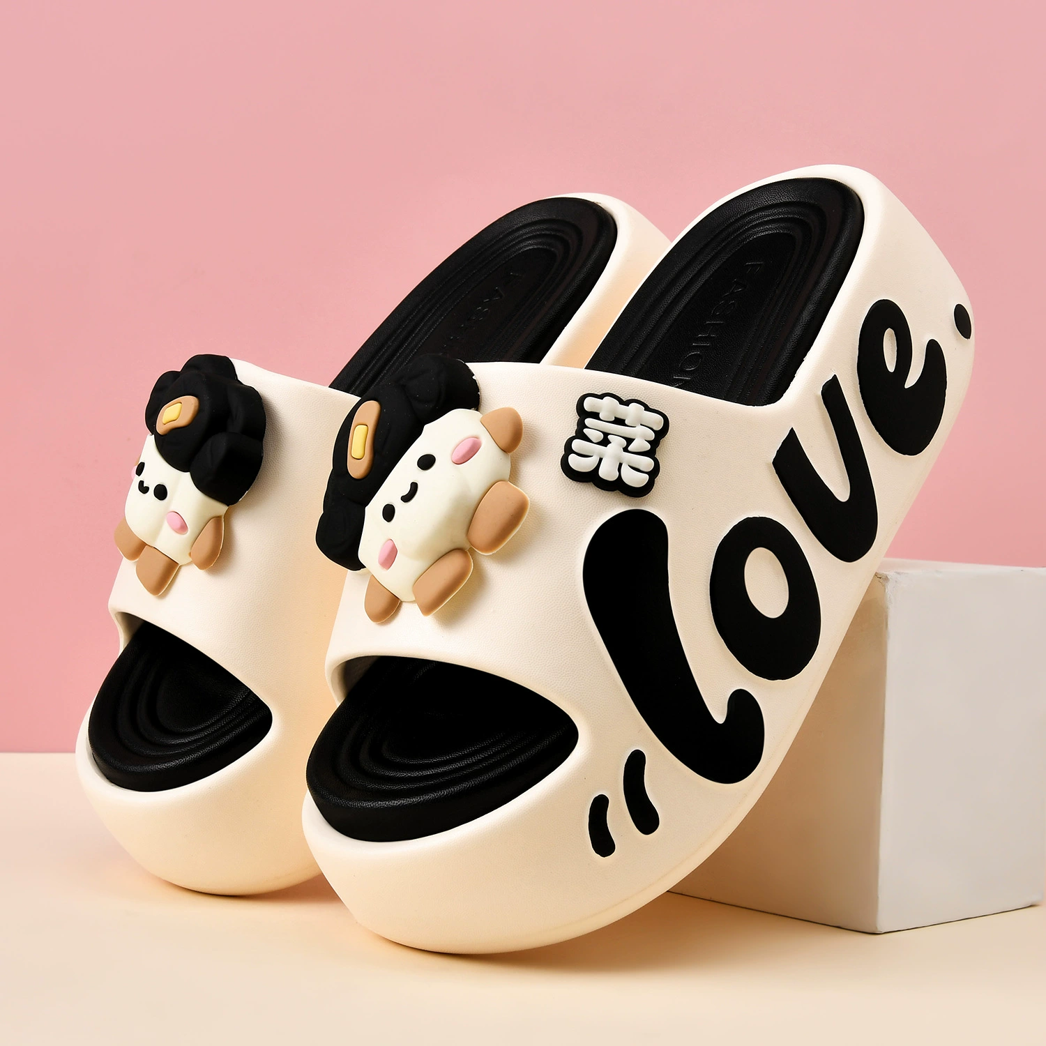Cute Love Cartoon Doll Platform Slip On Summer Slippers
