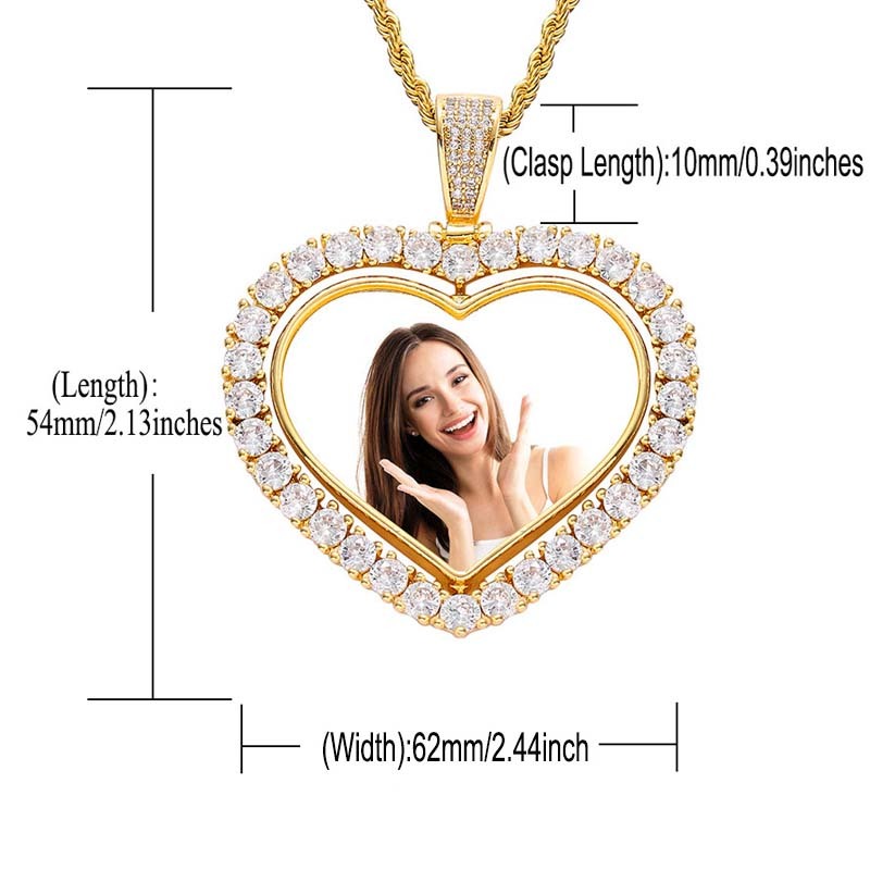 Heart Rotatable Double-Sided Photo Pendant Hip-Hop Necklace