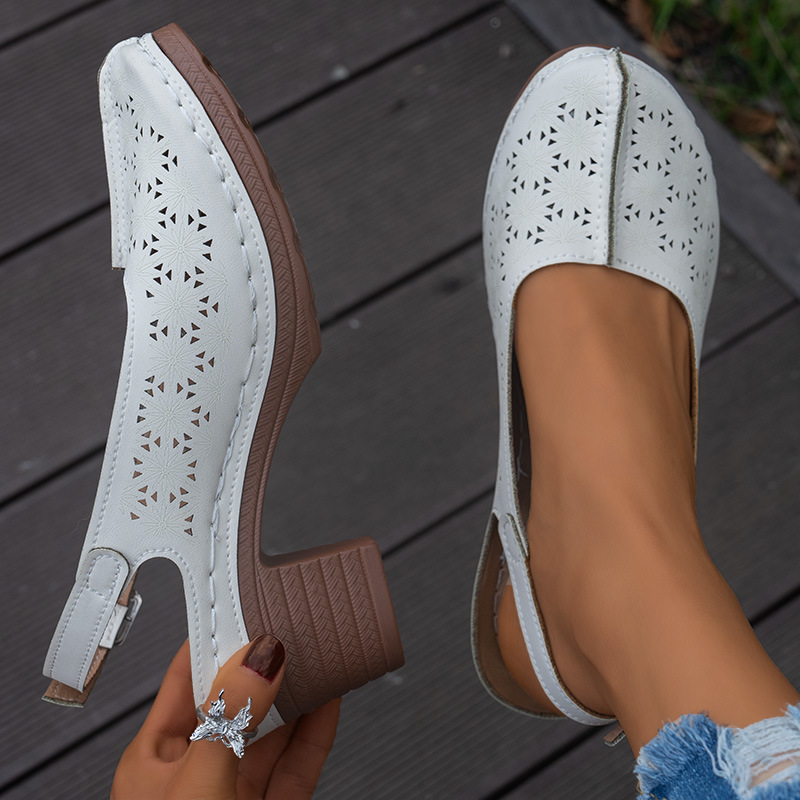 Women's Cutout Slingback Block Heel Shoes