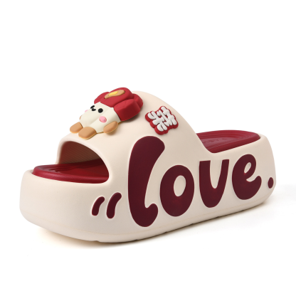 Cute Love Cartoon Doll Platform Slip On Summer Slippers