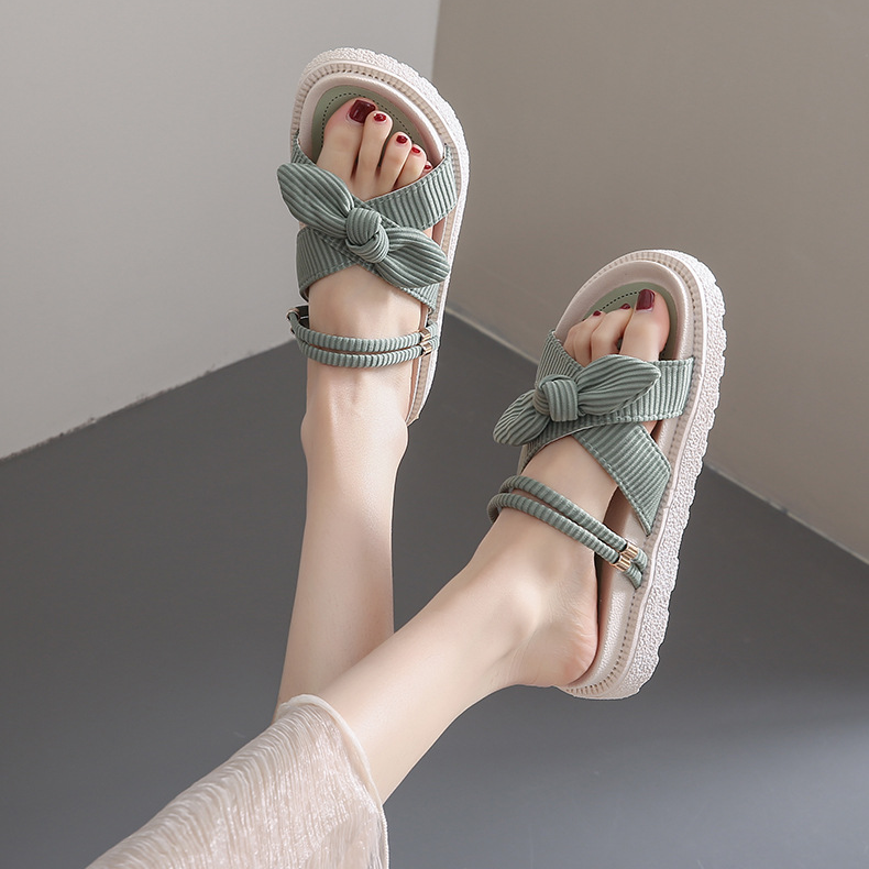 Bow Knot Ribbed Platform Sandals