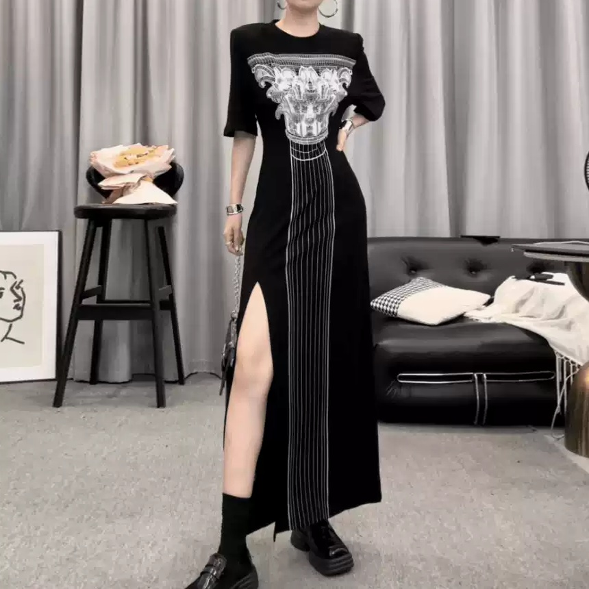 Slim Fit Printed High Slit Maxi Dress