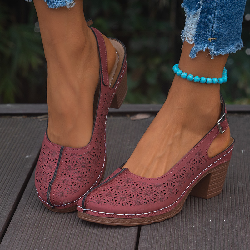 Women's Cutout Slingback Block Heel Shoes