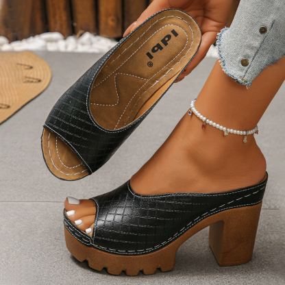 Vintage Croc Grid Platform Open Toe High Heel Slides
