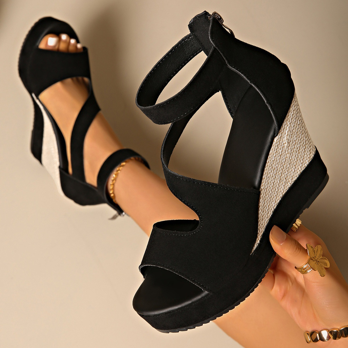 Woven Ankle Strap Wedges