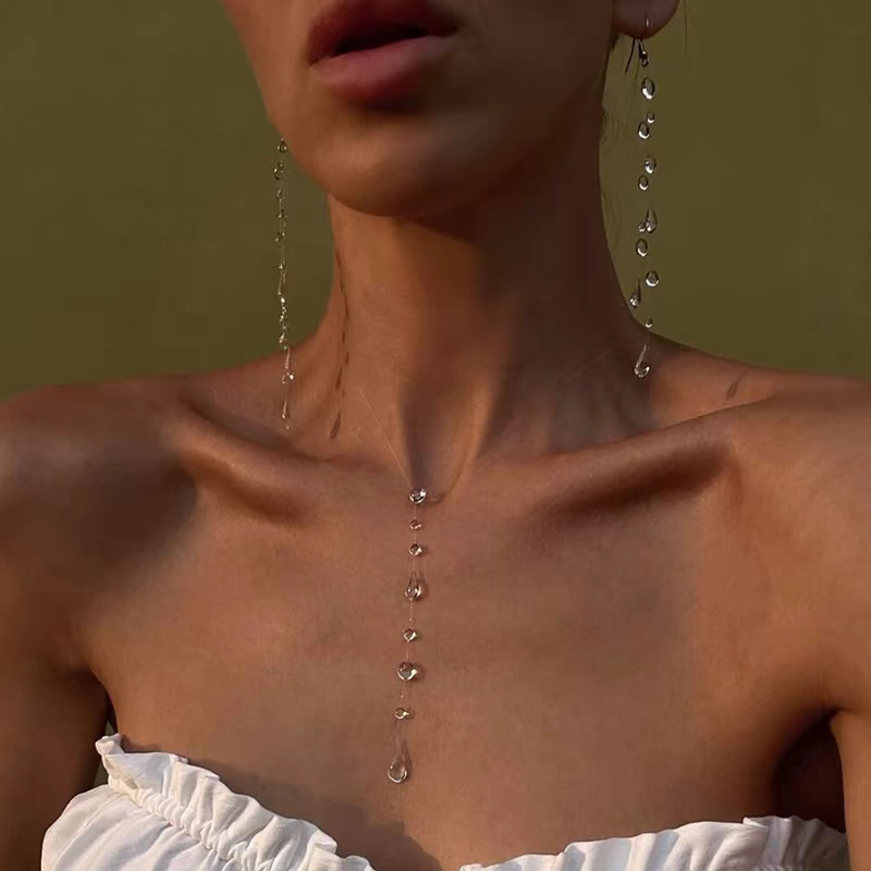 Delicate Teardrop Crystal Transparent Thread Jewelry