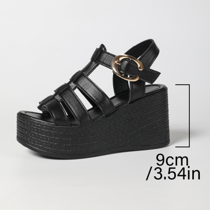 Buckle Woven Wedge Sandals
