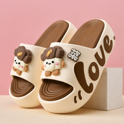 Cute Love Cartoon Doll Platform Slip On Summer Slippers