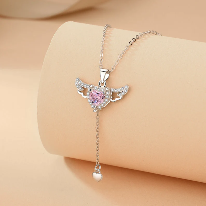 Crystal Heart-Shaped Angel Wings Necklace