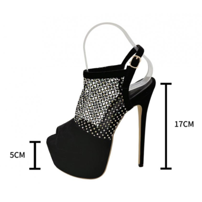Peep-toe sequined mesh platform stiletto heels