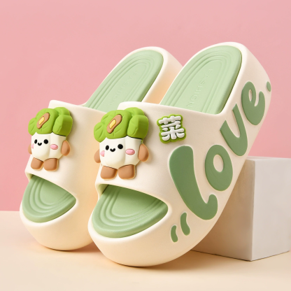 Cute Love Cartoon Doll Platform Slip On Summer Slippers