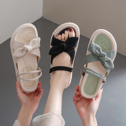 Bow Knot Ribbed Platform Sandals