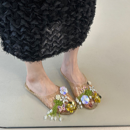 Floral Crystal Embellished Jelly Slide Sandals