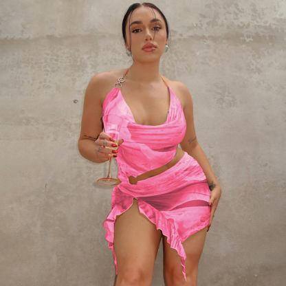 Hollow-out colorful mesh floral dress