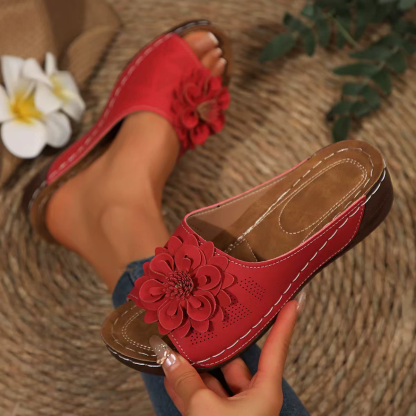Comfy Floral Platform Wedge Mule Sandal